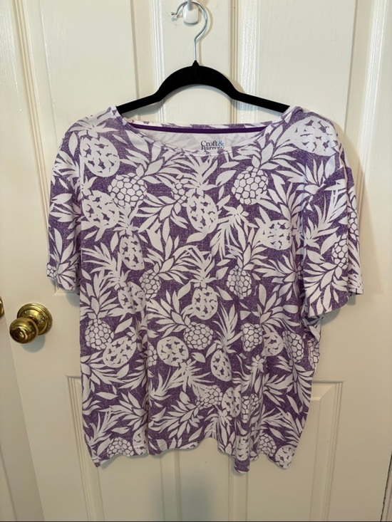 croft & barrow Tops - croft & barrow Purple and White Pineapple Print Short Sleeve Tee